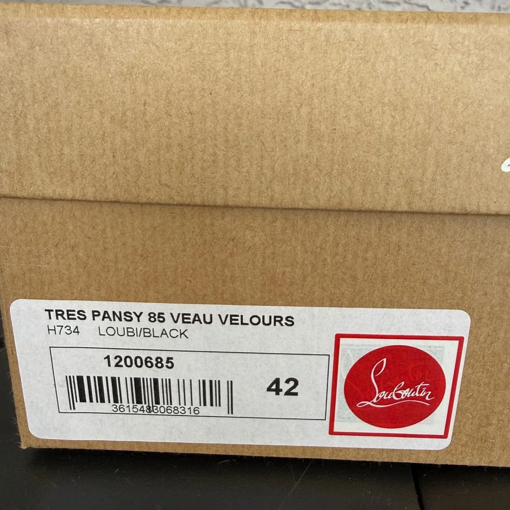 Christian Louboutin Tres Pansy 85 Suede Sandals Womens 42 Red Black Brand NEW - Picture 11 of 12